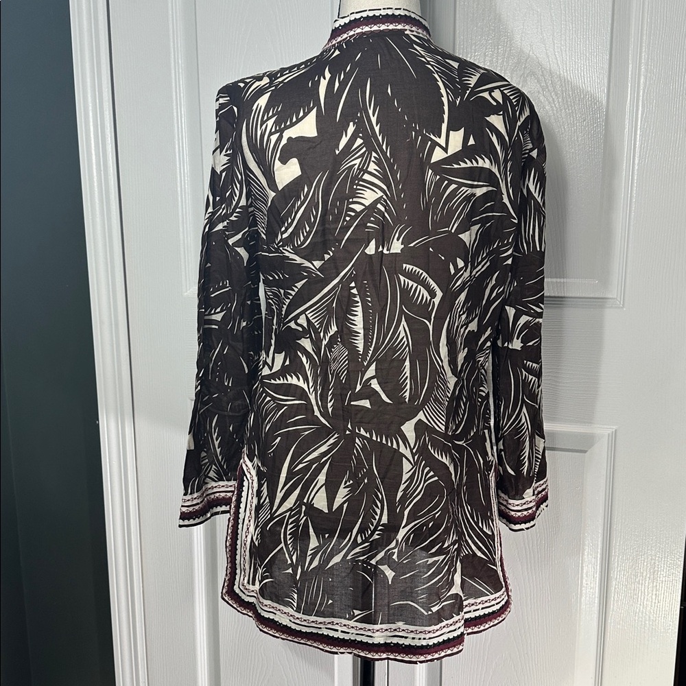 Tory Burch Beach Tunic Brown Palm Fronds Tropical Flamingo Size 6 Sequins - Picture 5 of 12